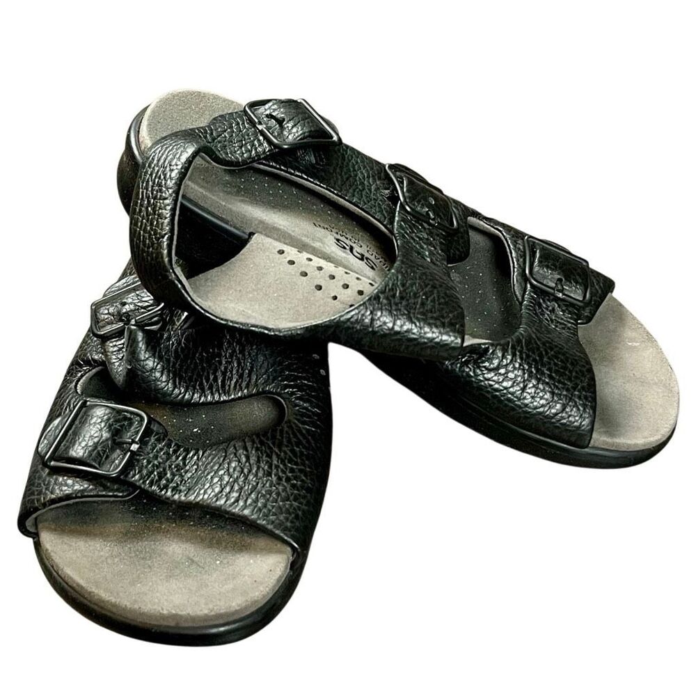 SAS Women's Relaxed Heel Strap Walking Sandals Black Leather 6W